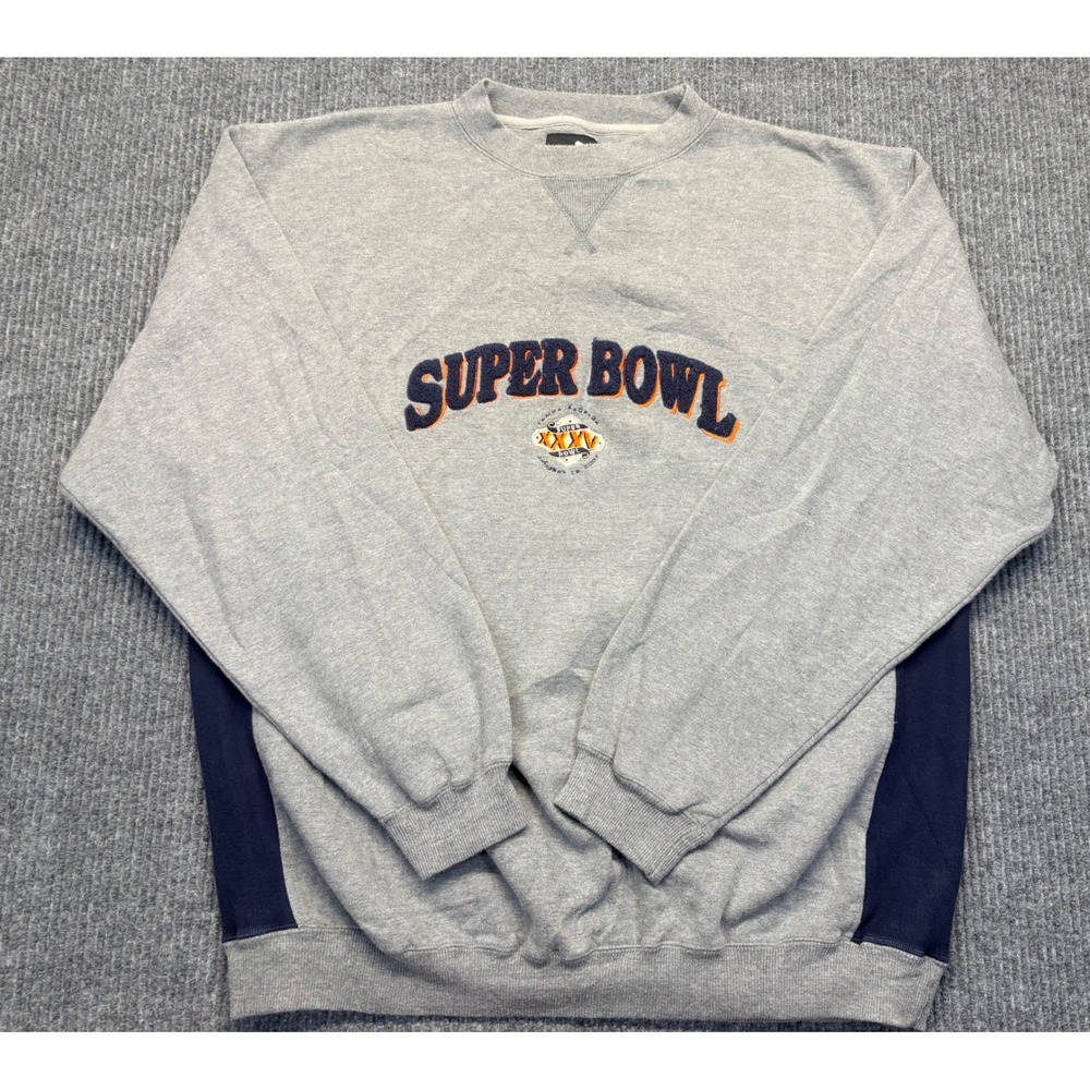 Vintage Puma Super Bowl XXXV 2001 Tampa Sweatshirt Mens 2XL Grey Navy Blue